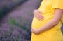 Femme enceinte devant un champ de lavandes vue liste